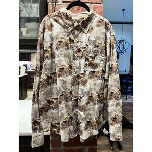 Woodland Trail Deer Buck All over Print 100% Cotton Hunting Casual Shirt XL